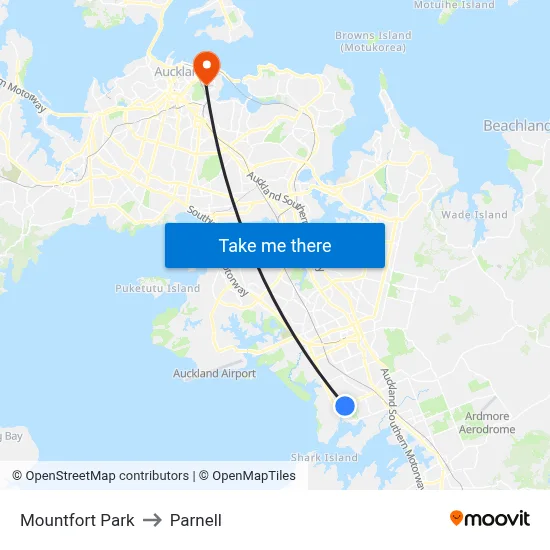 Mountfort Park to Parnell map