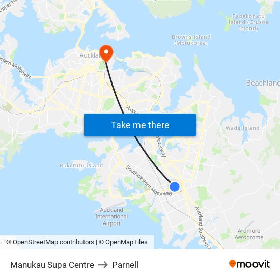 Manukau Supa Centre to Parnell map