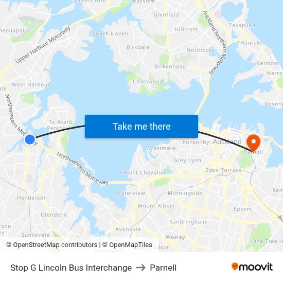 Stop G Lincoln Bus Interchange to Parnell map