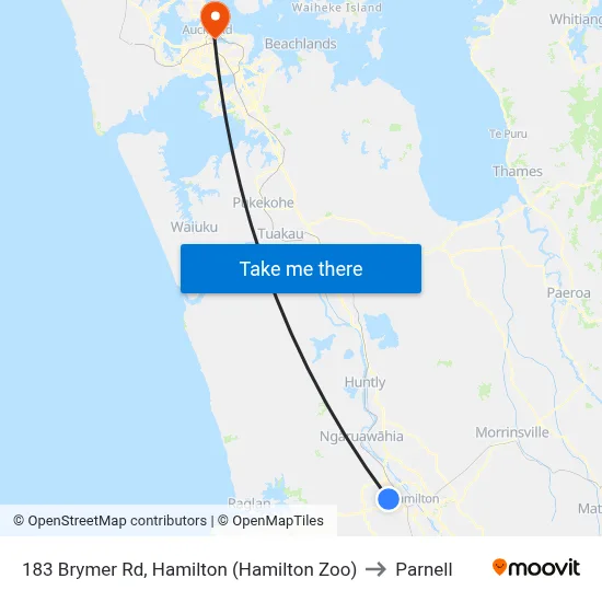 183 Brymer Rd, Hamilton (Hamilton Zoo) to Parnell map