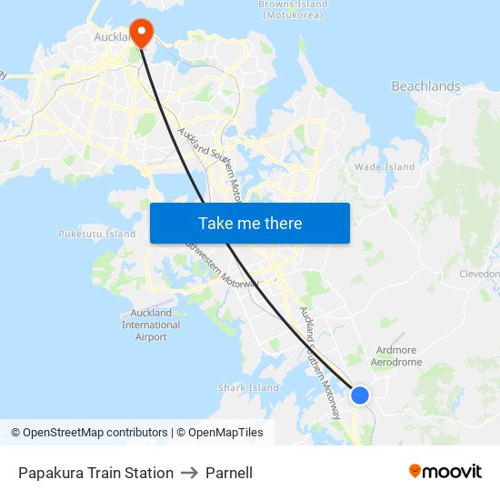 Papakura Train Station to Parnell map