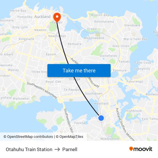 Otahuhu Train Station to Parnell map
