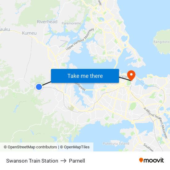 Swanson Train Station to Parnell map