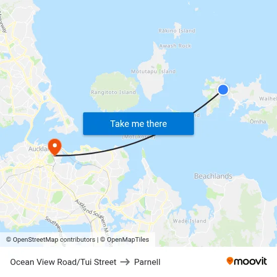 Ocean View Road/Tui Street to Parnell map