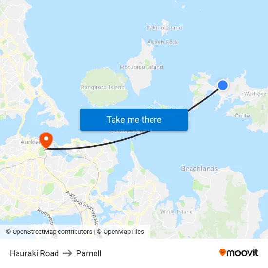 Hauraki Road to Parnell map