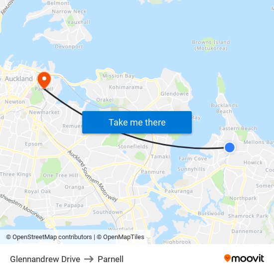 Glennandrew Drive to Parnell map