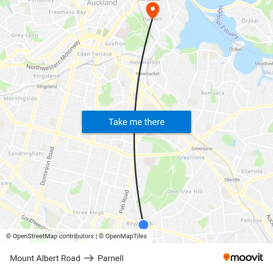 Mount Albert Road to Parnell map