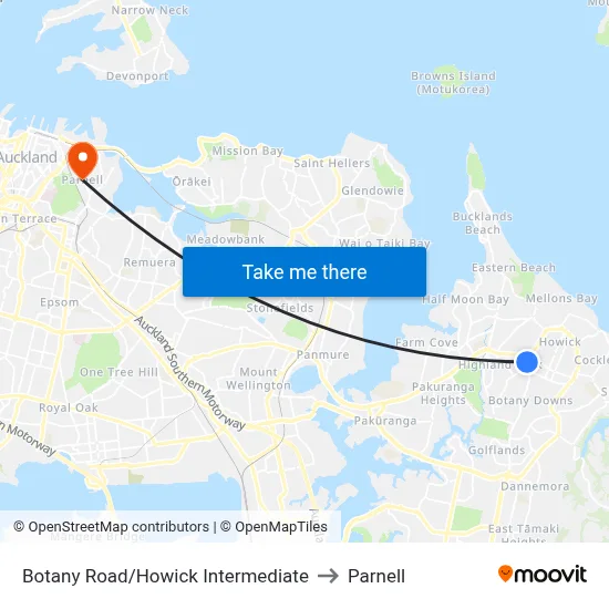Botany Road/Howick Intermediate to Parnell map