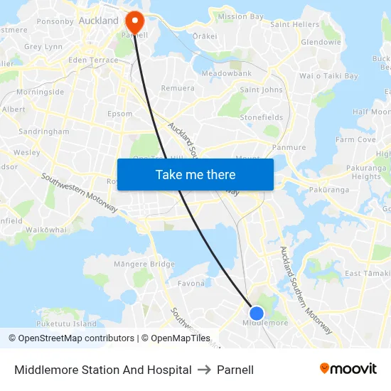 Middlemore Station And Hospital to Parnell map