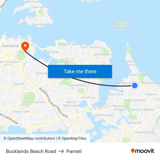 Bucklands Beach Road to Parnell map