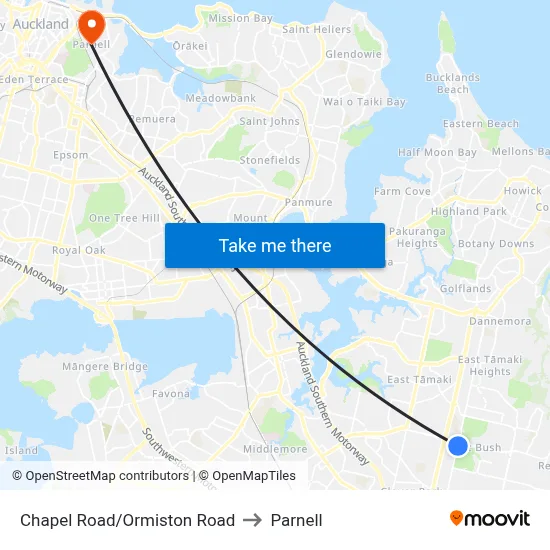 Chapel Road/Ormiston Road to Parnell map