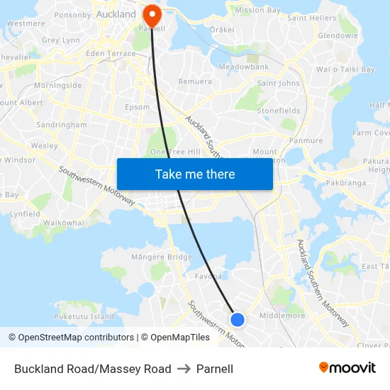Buckland Road/Massey Road to Parnell map