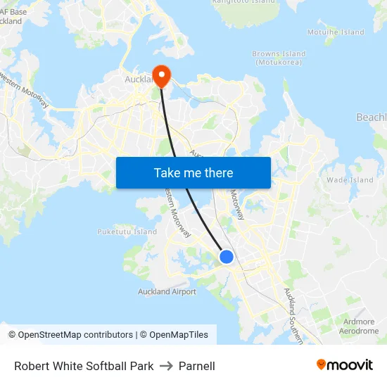 Robert White Softball Park to Parnell map