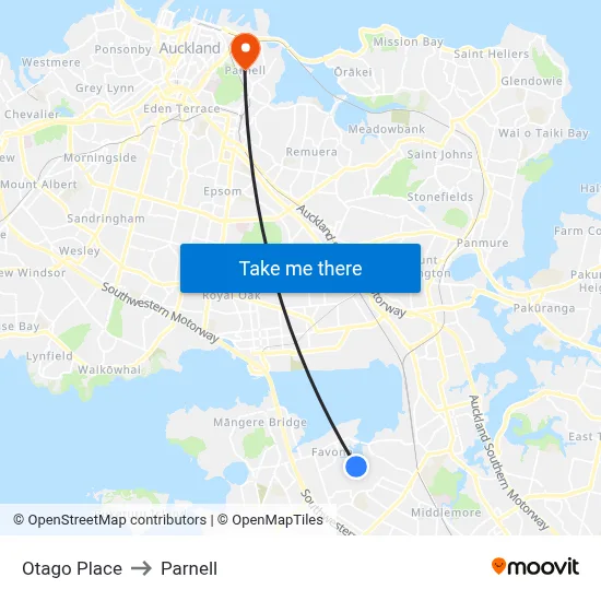 Otago Place to Parnell map