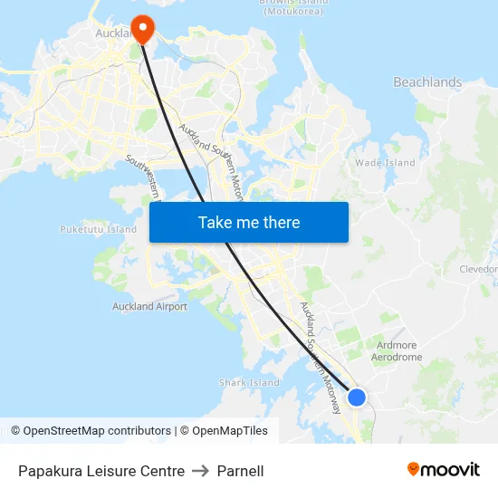 Papakura Leisure Centre to Parnell map