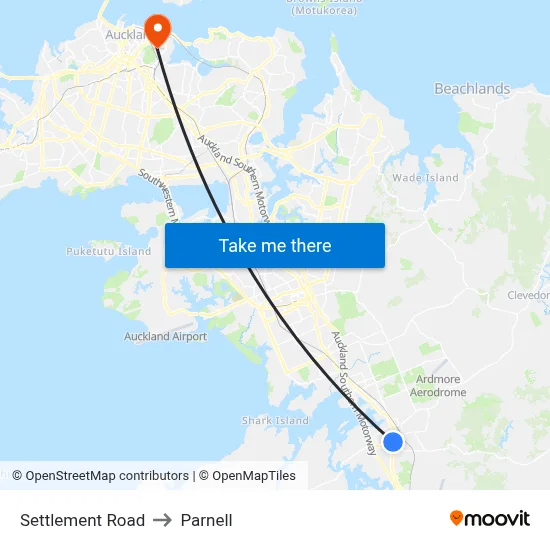 Settlement Road to Parnell map