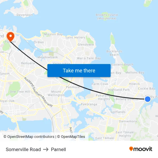 Somerville Road to Parnell map