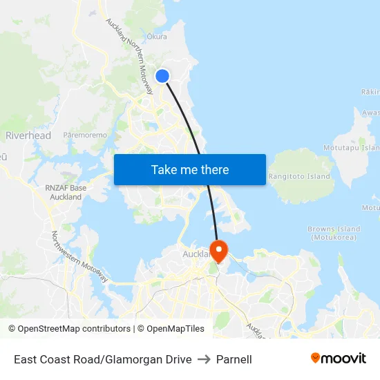 East Coast Road/Glamorgan Drive to Parnell map