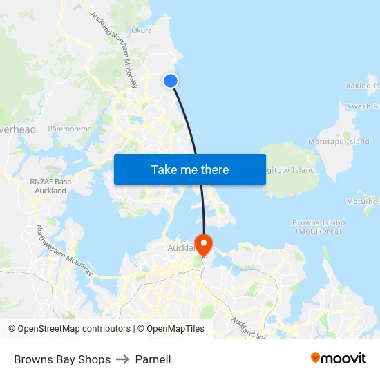 Browns Bay Shops to Parnell map