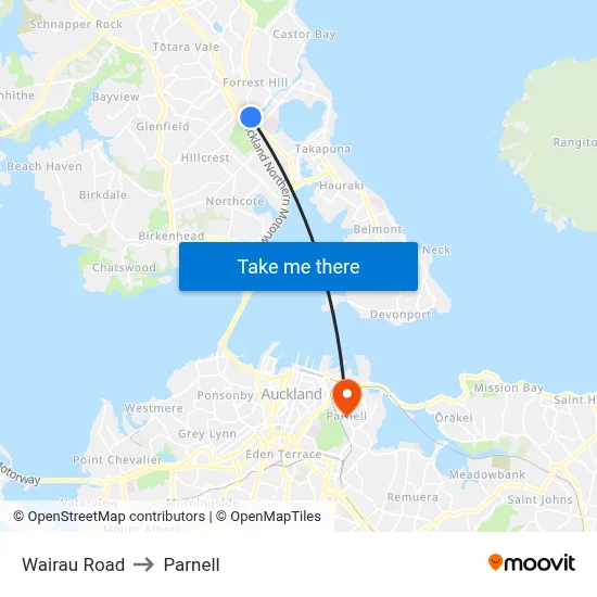 Wairau Road to Parnell map