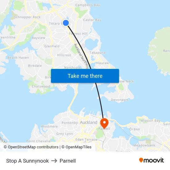 Stop A Sunnynook to Parnell map