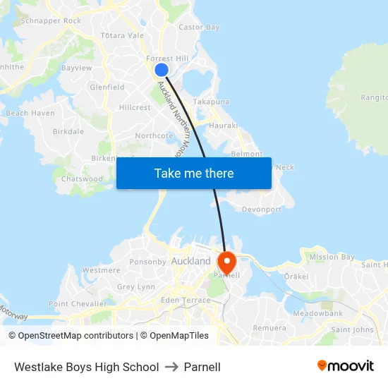 Westlake Boys High School to Parnell map