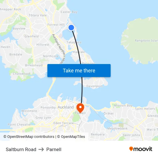 Saltburn Road to Parnell map