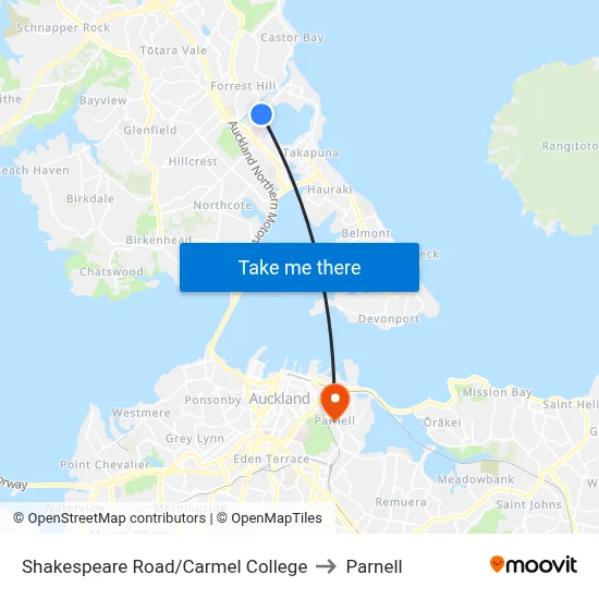 Shakespeare Road/Carmel College to Parnell map