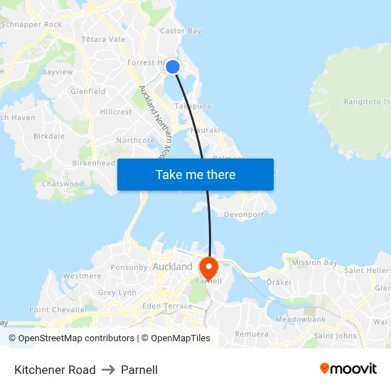 Kitchener Road to Parnell map