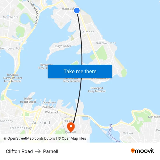 Clifton Road to Parnell map