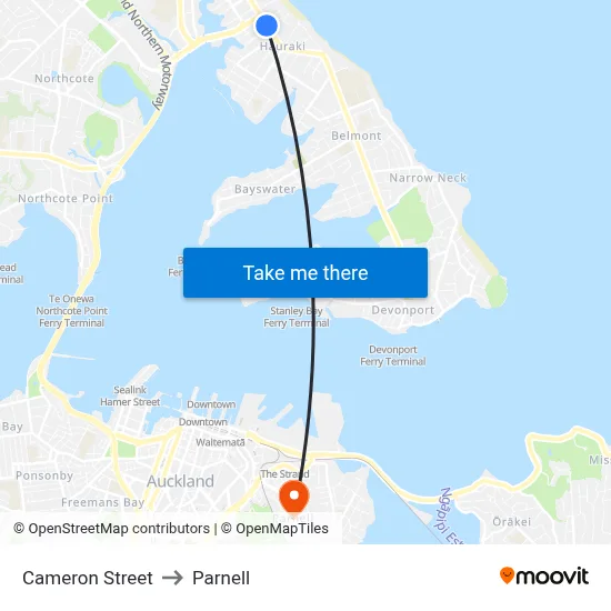 Cameron Street to Parnell map