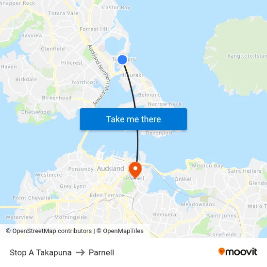 Stop A Takapuna to Parnell map