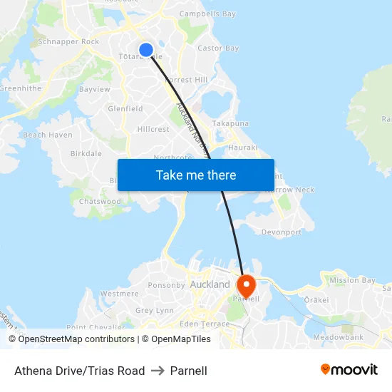 Athena Drive/Trias Road to Parnell map