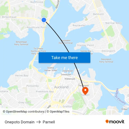 Onepoto Domain to Parnell map