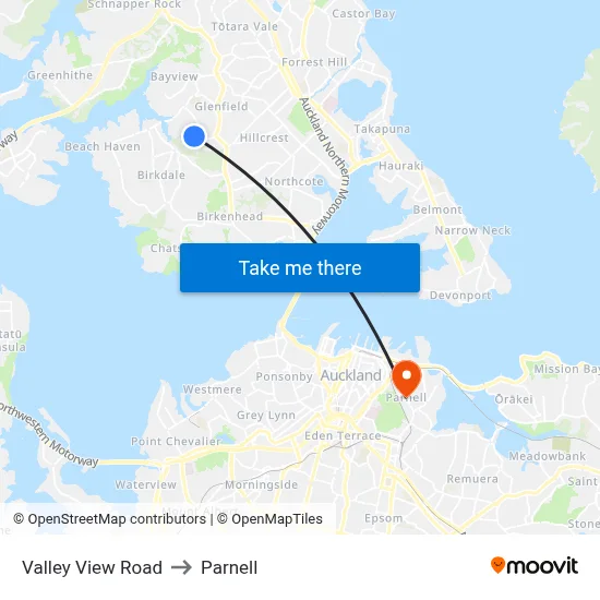 Valley View Road to Parnell map