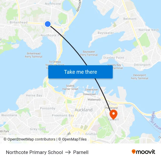 Northcote Primary School to Parnell map