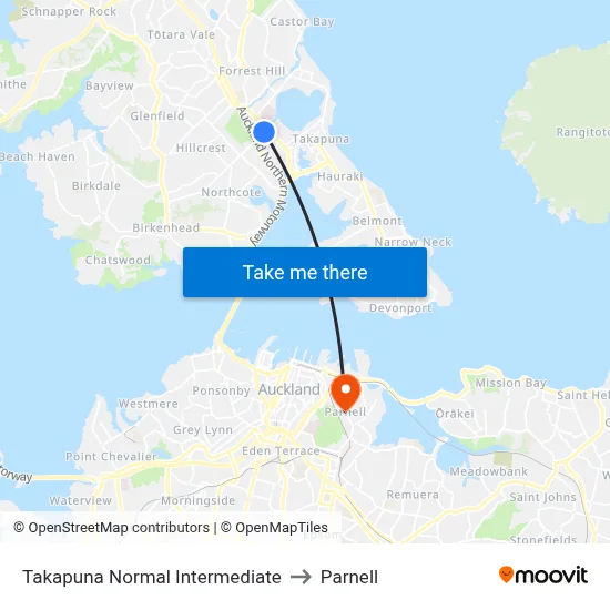 Takapuna Normal Intermediate to Parnell map