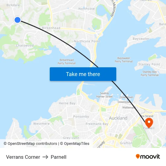 Verrans Corner to Parnell map