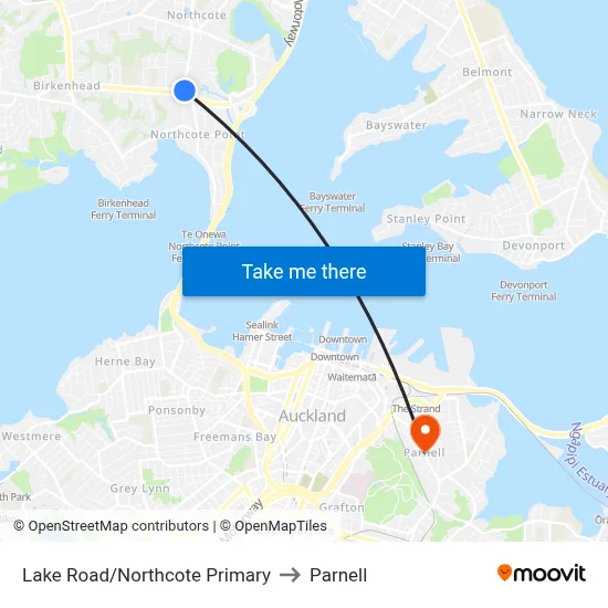 Lake Road/Northcote Primary to Parnell map