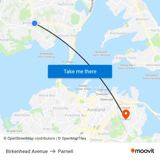 Birkenhead Avenue to Parnell map