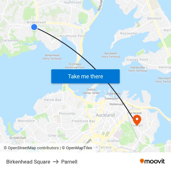 Birkenhead Square to Parnell map