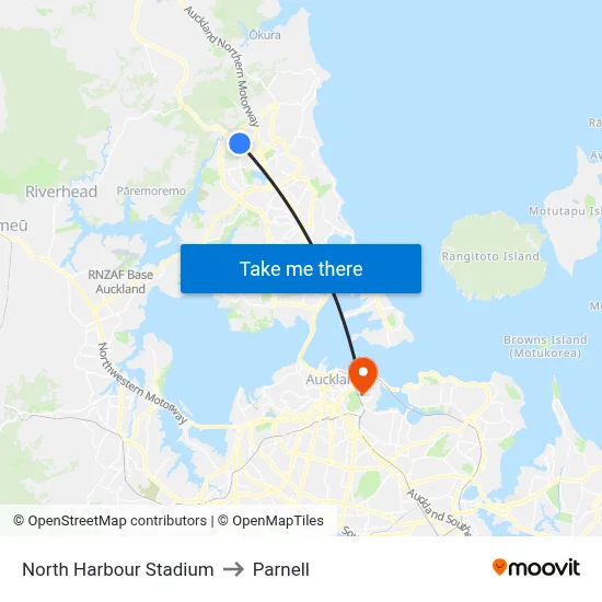North Harbour Stadium to Parnell map