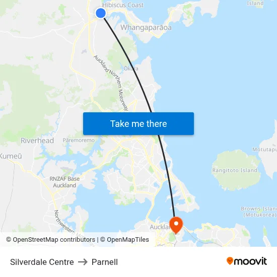 Silverdale Centre to Parnell map