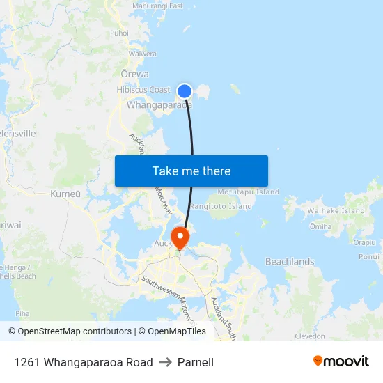 1261 Whangaparaoa Road to Parnell map