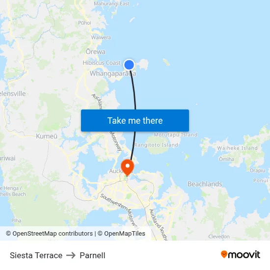 Siesta Terrace to Parnell map