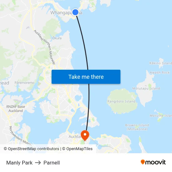 Manly Park to Parnell map