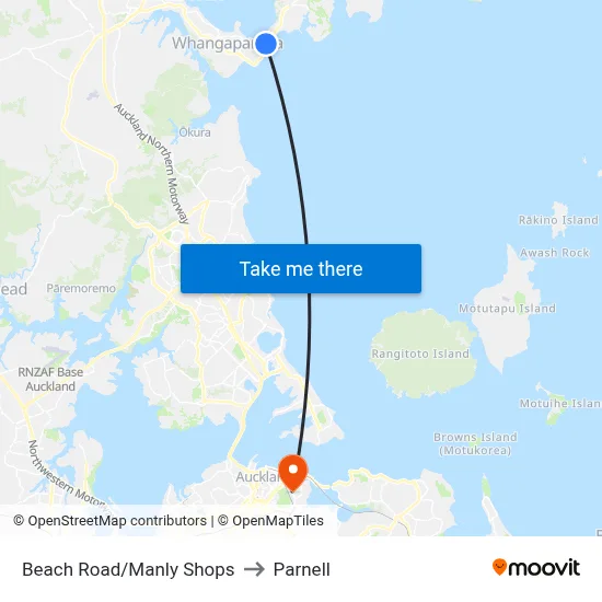 Beach Road/Manly Shops to Parnell map