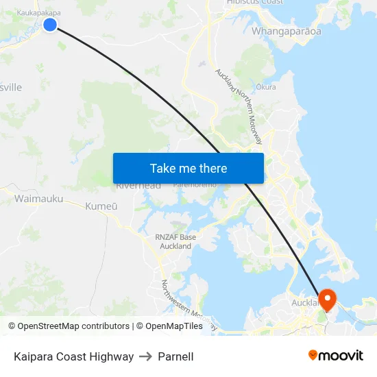 Kaipara Coast Highway to Parnell map