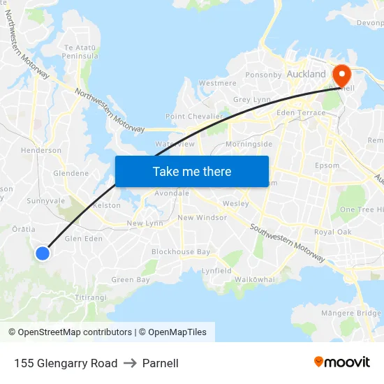 155 Glengarry Road to Parnell map