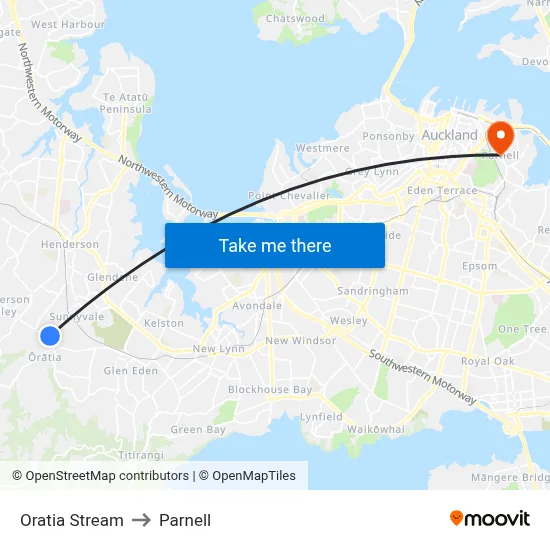 Oratia Stream to Parnell map